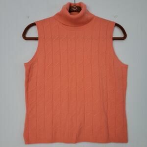 Grace Cashmere Sleeveless Turtleneck Sweater Top sz M Coral Pink Preppy Classic